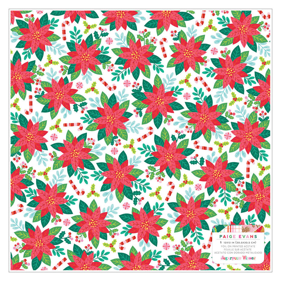 American Crafts - Paige Evans Sugarplum Wishes 12x12 Inch Red Foil on Printed Acetate (1pc)