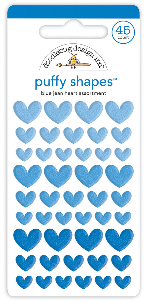 Doodlebug Design - Blue Jean Heart Puffy Shapes