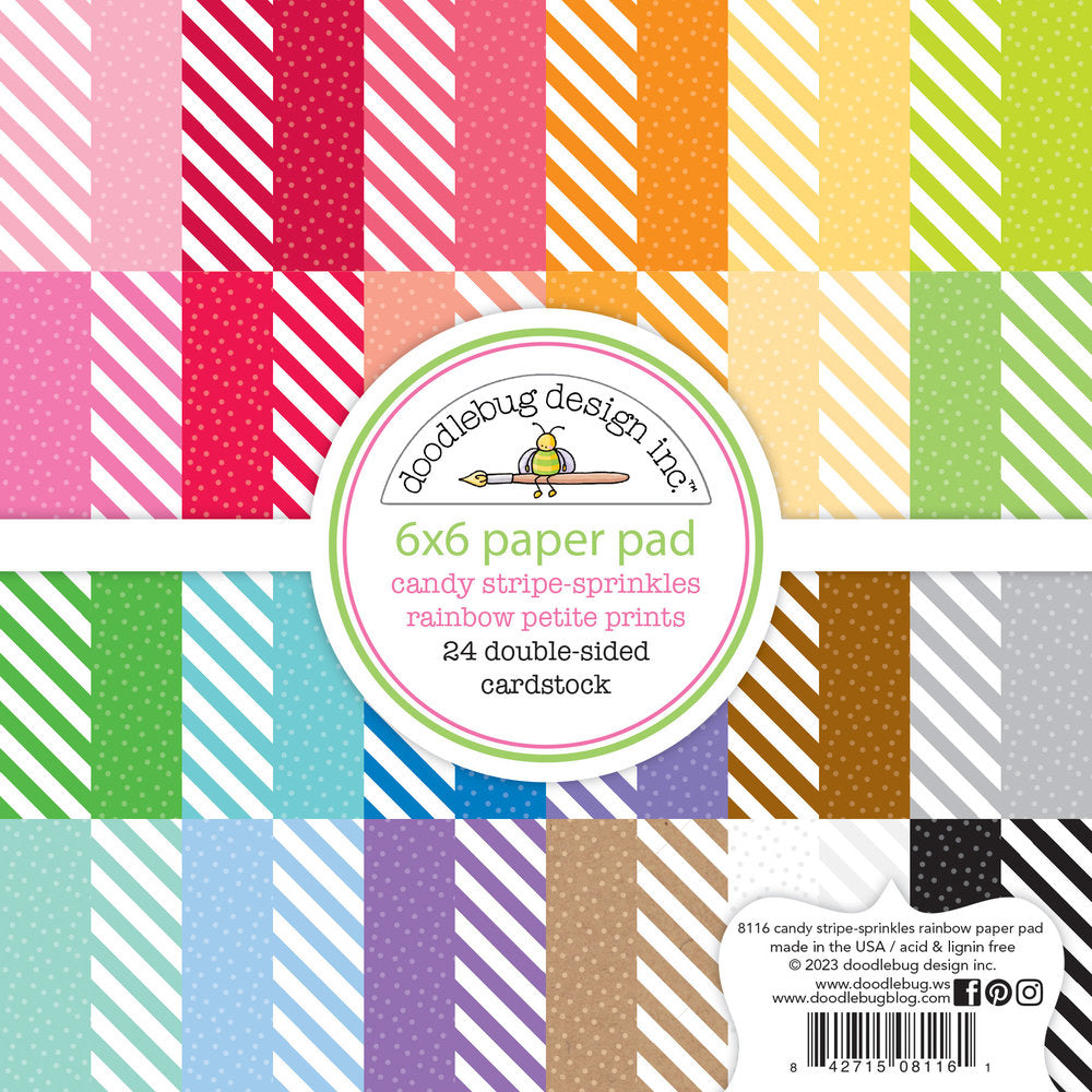 Doodlebug Design - Candy Stripe-sprinkles Rainbow 6x6 Inch Petite Prints Pack