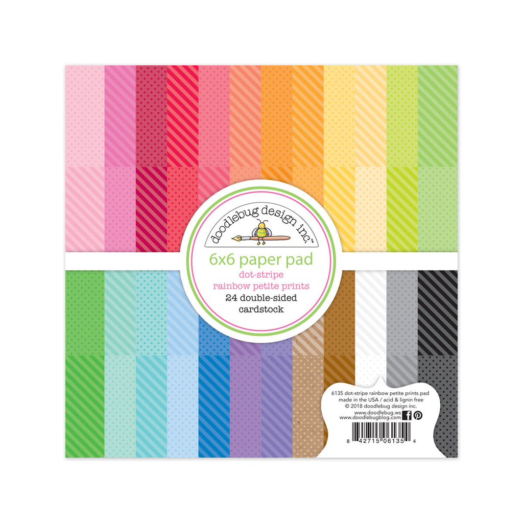 Doodlebug Design - Dot-Stripe Rainbow Petite Prints Paper Pad 6x6"