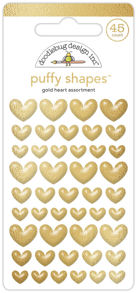 Doodlebug Design - Gold Heart Puffy Shapes