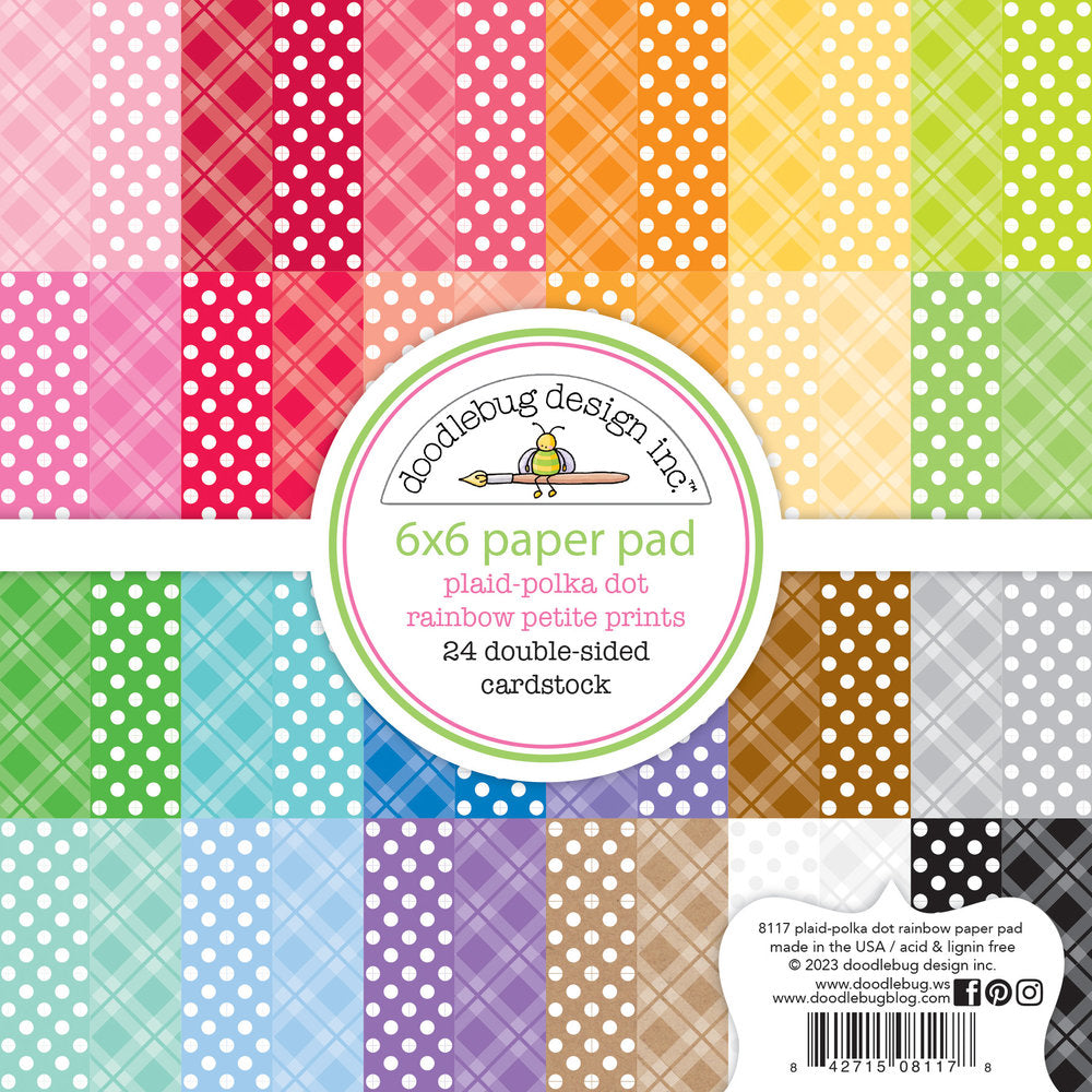 Doodlebug Design - Plaid-Polka Dot Rainbow 6x6 Inch Petite Prints Pack