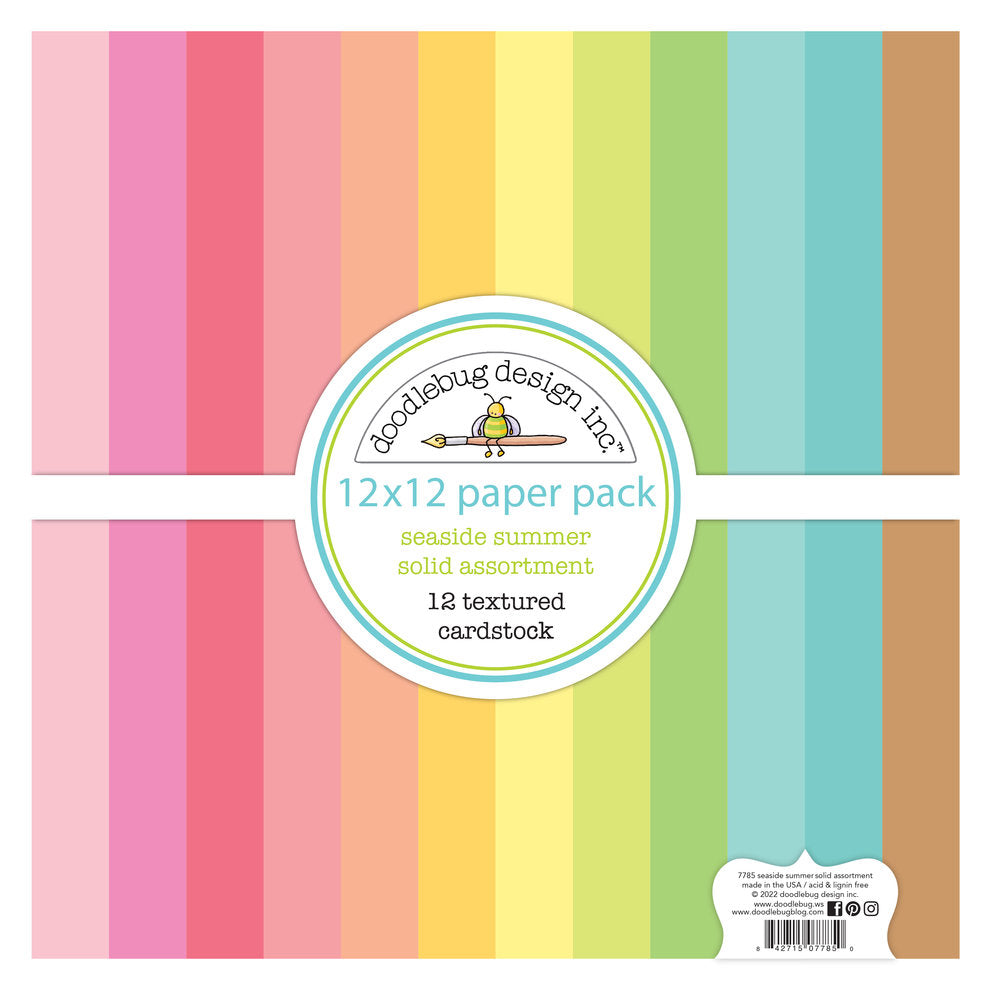 Doodlebug Design - Seaside Summer Textured Cardstock Solid Paper Pack 12x12"