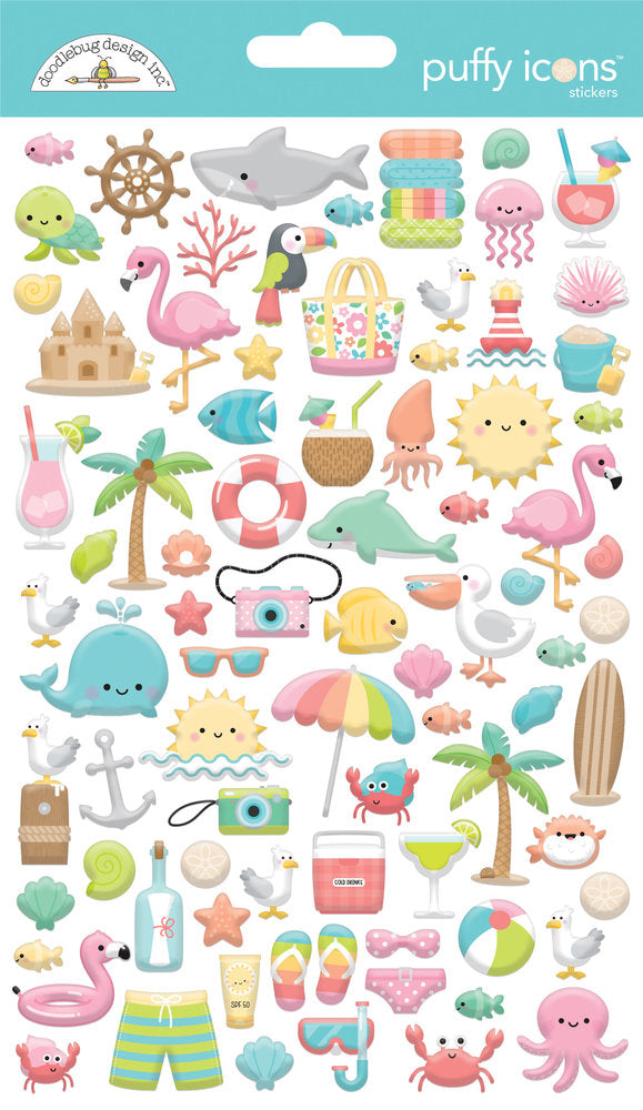 Doodlebug Design - Seaside Summer Puffy Icons Stickers