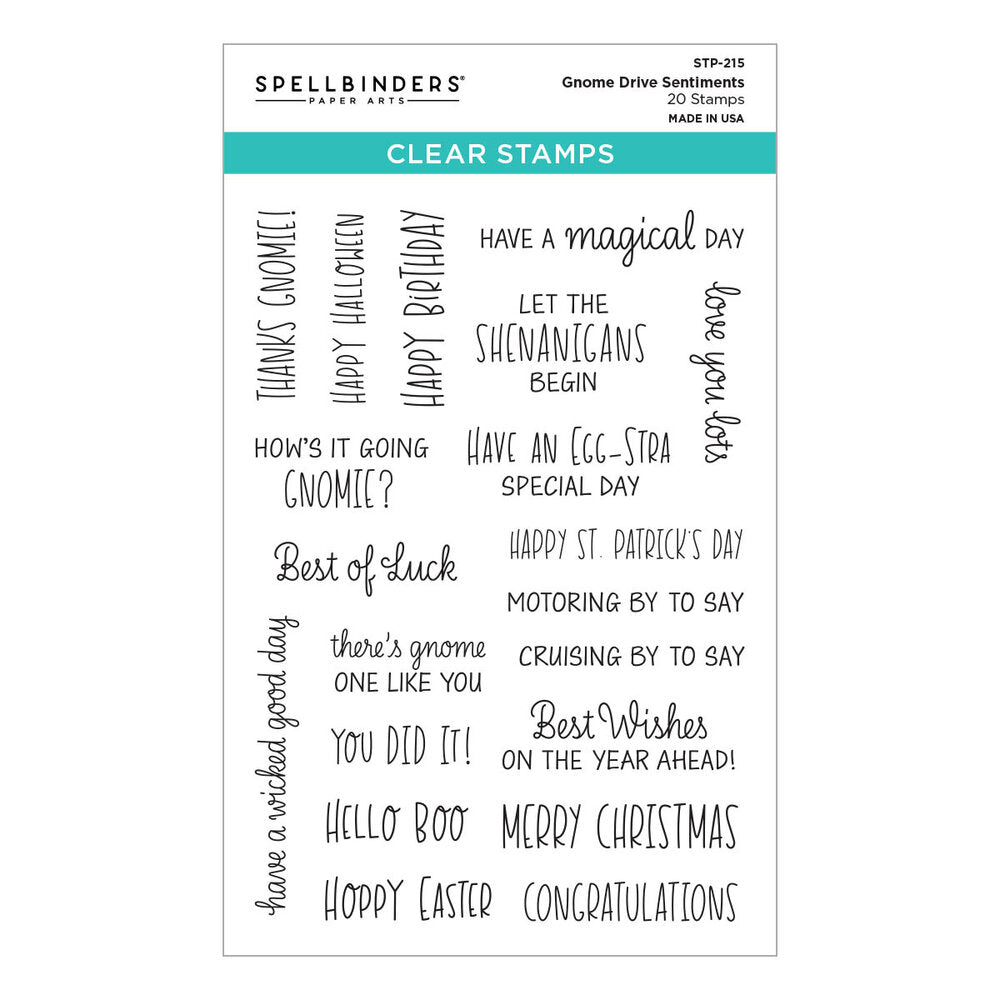 Spellbinders - Gnome Drive Sentiments Clear Stamp
